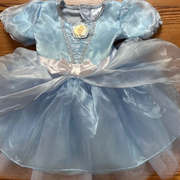 Disney Cinderella Costume Dress Kids Blue Good Puff Sleeve Cameo SIZE 12-18M - Picture 2 of 7